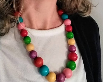 Colorful Beaded Necklace Statement Necklace, Chunky Necklace Statement Choker, Big Bold Chunky Necklaces, Colorful Necklace Wood Beads