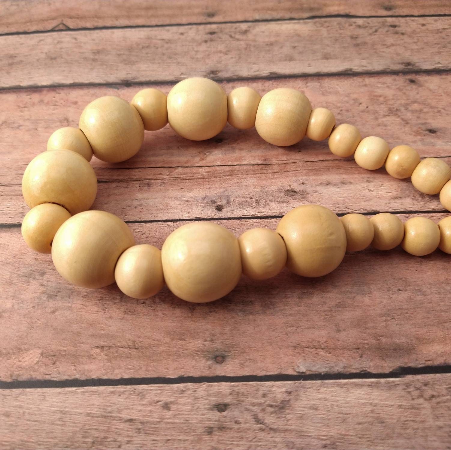 Large Wood Bead Necklace Statement Beaded Necklace Natural Etsy