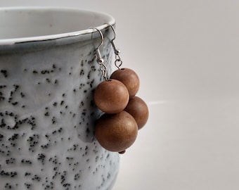 Simple Wooden Earrings for Women, Handmade Wooden Earrings Dangle, Black Wood Bead Earrings, Natural Brown Wood Beaded Earrings, Big