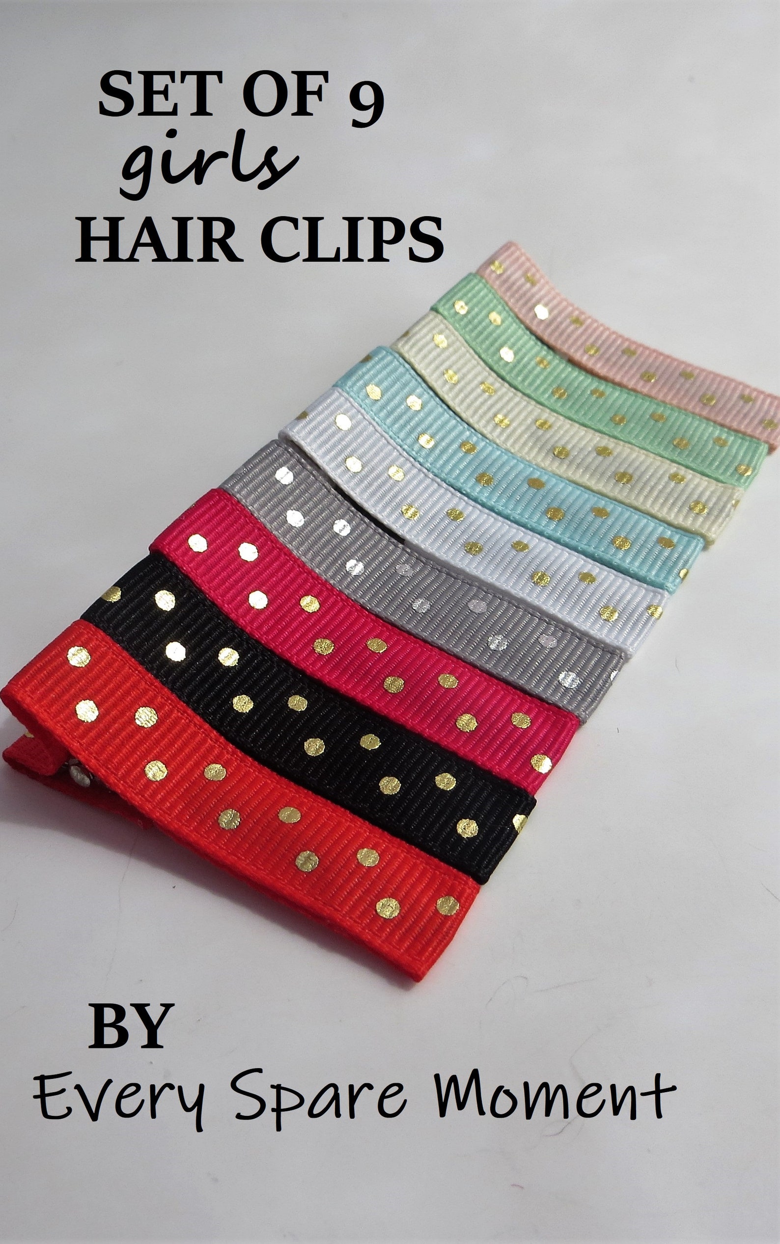 Set of 9 baby hair clips baby hair bows polka dot hair Etsy