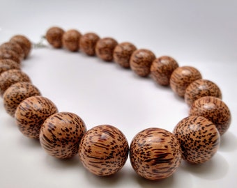 Chunky Coconut Wood Bead Necklace, Unisex Statement Jewelry, Boho Choker, Large Wooden Beaded Men's Necklace, Eco Friendly Gift