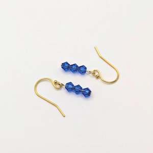 Small Navy Earrings for Women, Simple Blue Earrings Dangle, Sparkly Bead Earrings, Basic Jewelry Minimalist, Tiny Dangle Earrings for Work