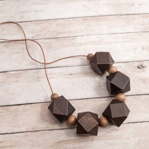 Chunky Wooden Bead Necklace Geometric Wooden Necklace Large Wood