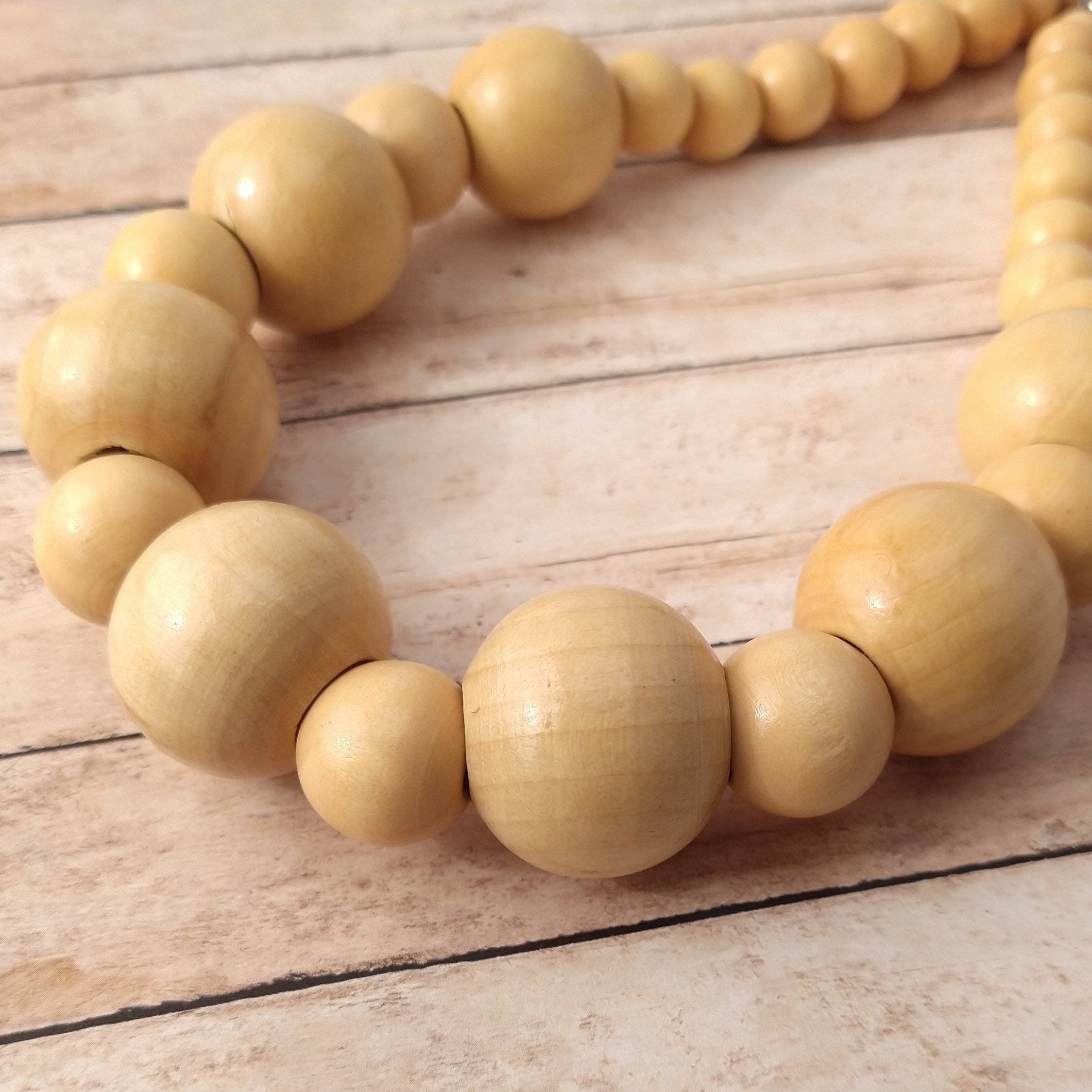 Large Wood Bead Necklace Statement Beaded Necklace Natural Etsy