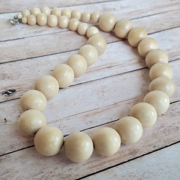 Wood Bead Necklace, Large Wooden Bead Necklace Wooden Necklace, Big Wooden Jewelry, Long Wooden Necklace Women