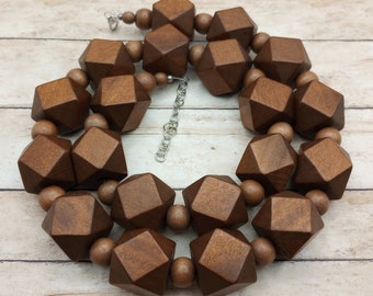 Chunky Wooden Bead Necklace, Large Wood Necklace Men, Big, Unique Wood Beaded Necklace Long, Different, Natural, Neutral Choker, Brown