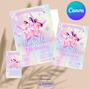 Kpop Demon Hunters Birthday Invitation Template | Editable Canva Template | Kpop Anime Invite | Digital Download | Printable Card for Kids