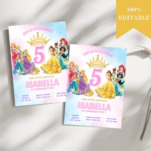 Princess Birthday Invitation, Princess Invitation Template, Princess Party Invite Gold Pink Girl Princess Invitations, Digital Instant Canva