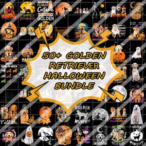 50+ Golden Retriever Halloween Png Bundle, Cute Dog Halloween Costume Png, Spooky Puppy Clipart, Funny Pet Digital Download