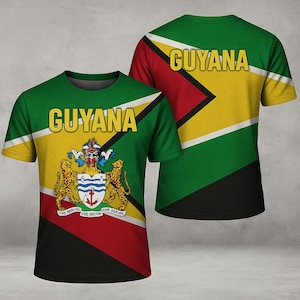 Guyana 3D T-Shirt – National Flag All Over Print Tee with Coat of Arms for Guyanese Pride