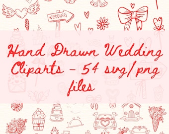 Archivos SVG/PNG de boda dibujados a mano con un toque de fantasía - Paquete de imágenes prediseñadas para bodas - Archivos SVG y PNG hechos a mano - Descarga instantánea - Archivos para Cricut - 54 archivos