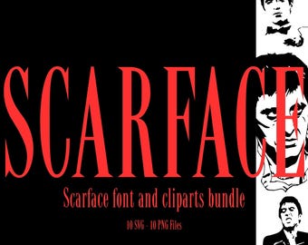 Scarface Font and SVG/PNG Bundle - Scarface Silhouette - Scarface Sticker - Scarface Bundle - Clipart - Instant Download