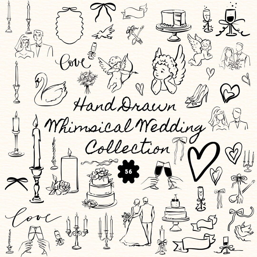 Hand Drawn Whimsical Wedding SVG PNG Clipart Bundle Collection for ...