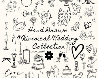 Colección de imágenes prediseñadas SVG y PNG dibujadas a mano con un estilo caprichoso para bodas: invitaciones, pósteres, plantillas, menús, etc. - Descarga inmediata