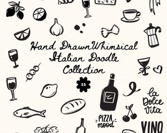 Hand Drawn Whimsical Italian Doodle Collection – 35 SVG & PNG Cliparts