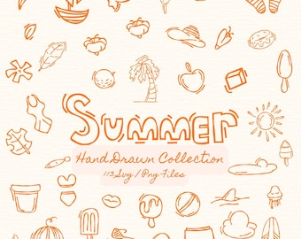 Whimsical Summer Cliparts | 113 Hand Drawn SVG PNG Bundle | Beach Vacation Doodles | Summer Illustration Pack | Cricut & Canva
