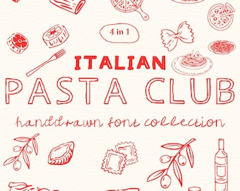 Pasta Club Whimsical, Quirky Handwritten Font Family for Invitations, Posters, Templates... - Handdrawn SVG/PNG Cliparts Instant Download