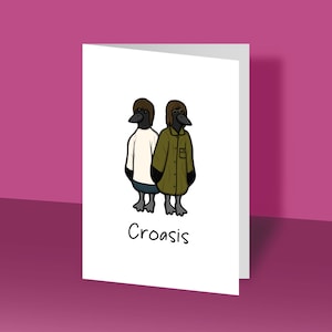 Croasis | Oasis Inspired Greeting Card, Birthday Card, Gift Card, Funny Cards, Crow, Musician, Liam Gallagher, Noel Gallagher, Britpop, Rock
