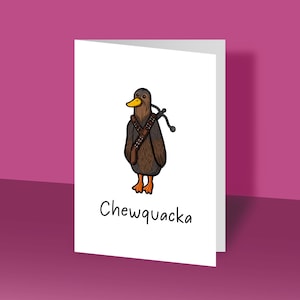 Chewquacka | Carte de voeux inspirée de Star Wars, carte d'anniversaire, carte-cadeau, cartes rigolotes, canard, Wookie, faucon millenium, Han Solo