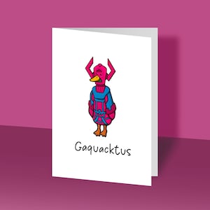 Gaquacktus | Op Fantastic Four geïnspireerde wenskaart, verjaardagskaart, cadeaukaart, grappige kaarten, eend, stripboek