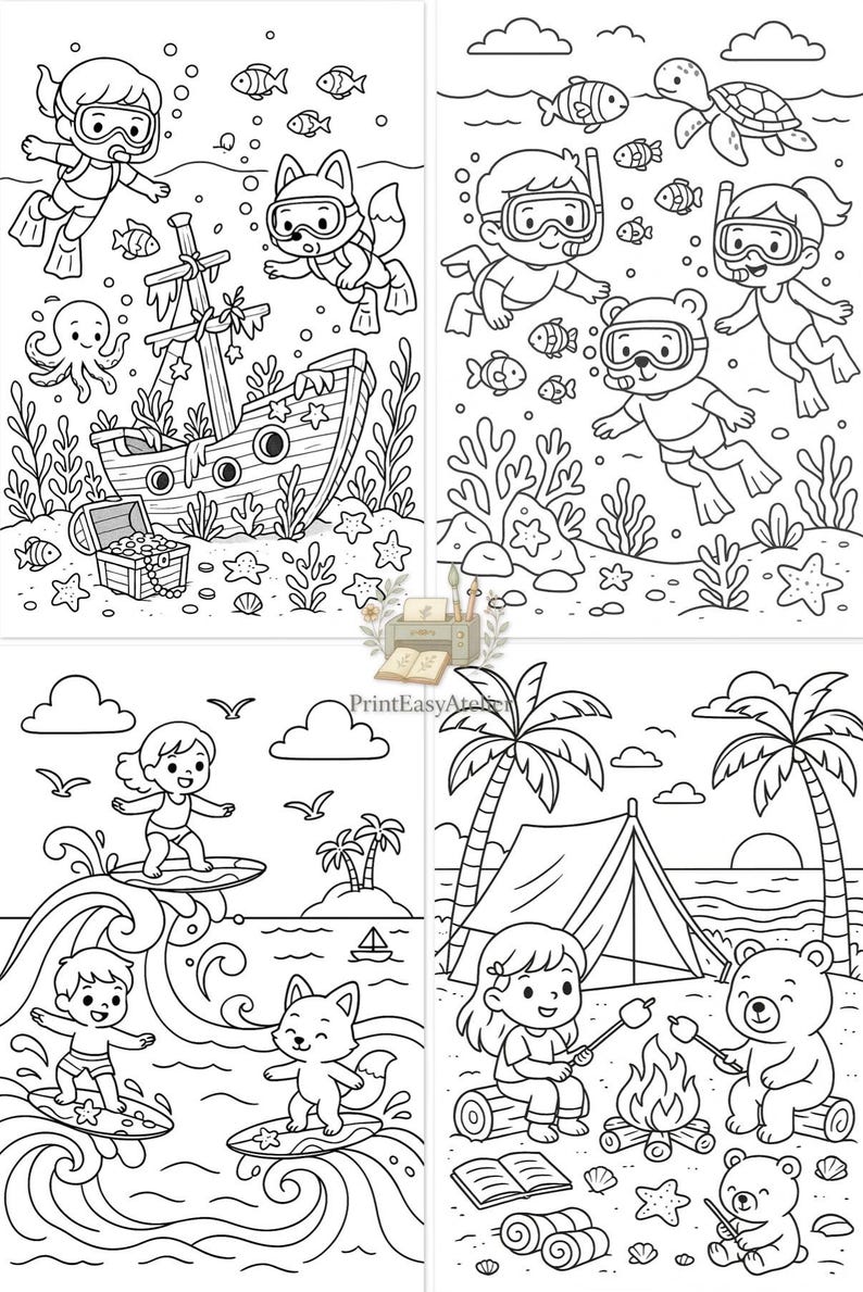Beach Coloring Book for Kids 30 Fun Summer Pages With Sandcastles