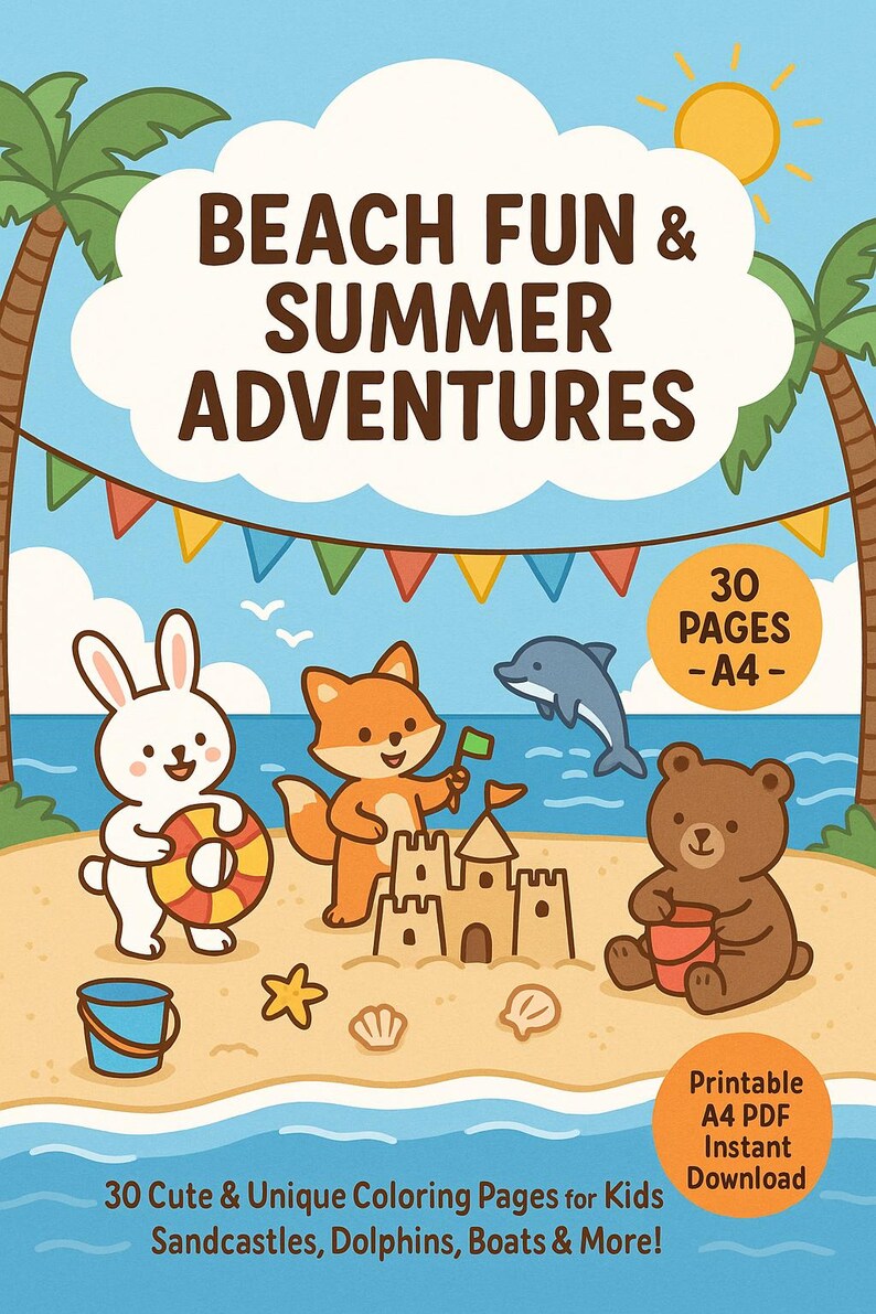 Beach Coloring Book for Kids 30 Fun Summer Pages With Sandcastles
