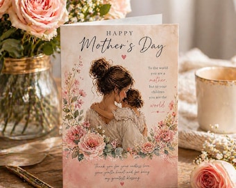 Tarjeta floral en acuarela para el Día de la Madre / Mensaje emotivo (Descarga digital)
