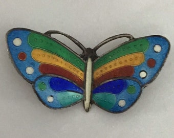 Vintage Sterling rainbow enamel butterfly pin Thailand