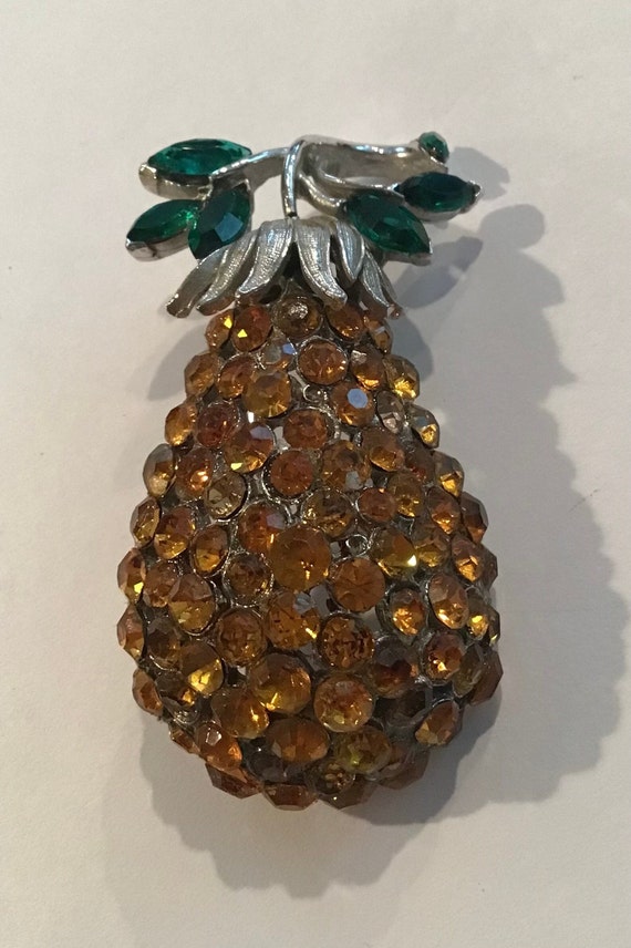 Vintage Coro rhinestone pear pin brooch - image 1