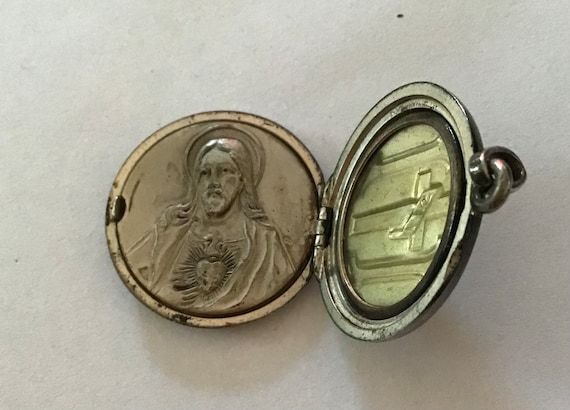 Vintage sterling IHS Jesus religious locket Mary - Gem
