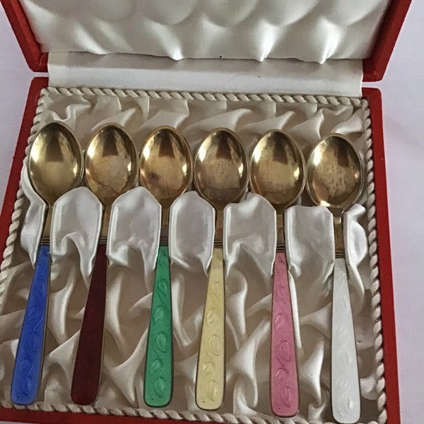 Volmer Bahner sterling silver enamel demitasse spoons Denmark