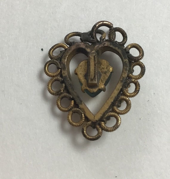 Antique sapphire heart pendant in brass setting - image 2