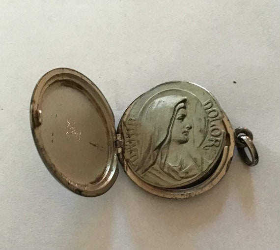 Vintage sterling IHS Jesus religious locket Mary - image 2