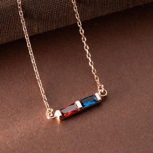 Custom Baguette Birthstone Necklace Silver Family Birthstone Necklace Gold Baguette Necklace Personalized Multi-Stone Pendant