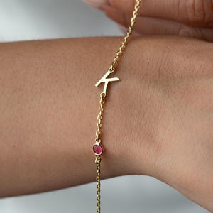 Pulsera personalizada con letra y piedra de nacimiento, pulsera con inicial de piedra de nacimiento para novia, pulsera con inicial de oro, dije de piedra de nacimiento para pulsera