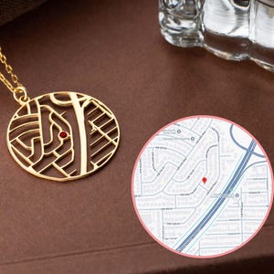 Collier carte personnalisé avec pierre de naissance Bijoux de carte personnalisés Collier de localisation premier rendez-vous Pendentif GPS pour les voyageurs Coordonnées du premier baiser