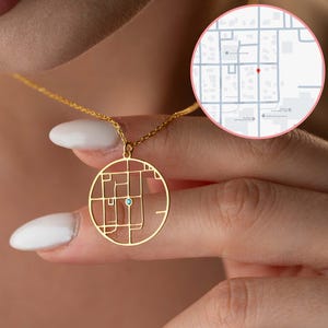 Collier carte personnalisé avec pierre de naissance Bijoux de carte personnalisés Collier de localisation premier rendez-vous Pendentif GPS pour les voyageurs Coordonnées du premier baiser