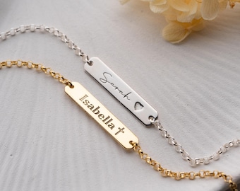Delicate Baby Bar Bracelet with Name Silver Child ID Bracelet with Name Personalized Cross Name Bracelet Engraved Baptism Bracelet for Girls
