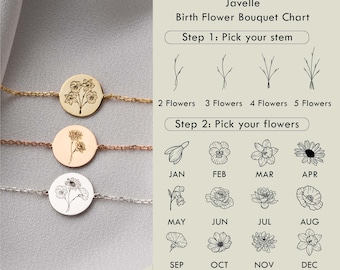 Geburtsblumenstrauß Armband kombinierte Geburtsblume gravierte Disc Armband benutzerdefinierte Familie Geburtsmonat Blumenarmband mehrere Blumenanhänger