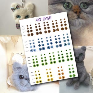 Printable Color Cat Eyes, Paper Eyes, Digital Download PNG File, for Crafts, Dolls, Plush Toys, Cosplay & DIY Projects, needle felt cat eyes