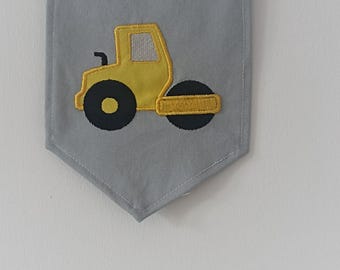 Personalised Road Roller Pennant Flag, Construction Nursery Wall Hanging, Steam Roller Boy Room Decor, Kids Vehicle Gift, Handmade Fabric
