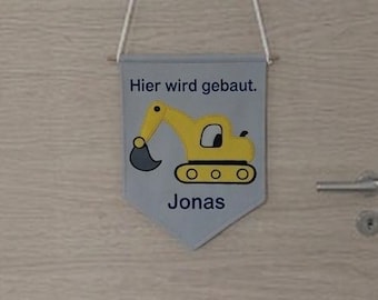 Digger Flag Bunting Boy , Construction Nursery Decor , Personalised Birthday Gift , Playroom Wall Art