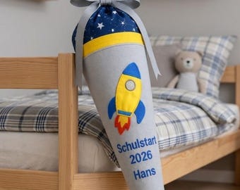 Rocket Schultüte Boy 70cm , Space School Cone Personalized Name,  First Day of School Gift,  Fabric Cone Astronaut Rocket Stars