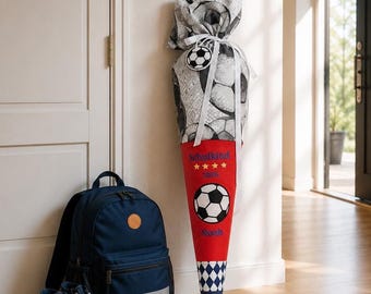 Schultüte Football 70cm Custom Name, Red Navy Blue Diamond Pattern, Einschulung Cone Cushion Insert, First Day of School 2026