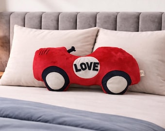 Retro Racing Car Pillow – Personalized Car Cushion, Gift for Him, Car Lover Gift, Custom Number Pillow
