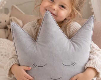 Elegant Crown Cushion for Girls , Boho Nursery Decor, Minimalist Kids Room Accent