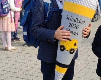Dump Truck Schultüte, Personalized School Cone 70 cm, Boys School Enrollment Gift, Custom Embroidered Name, First Day of Schoo