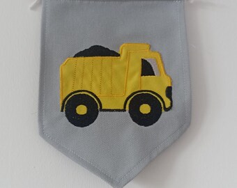 Personalised Dump Truck Flag Bunting , Construction Boy Room Decor , Nursery Pennant Flag , Kids Gift