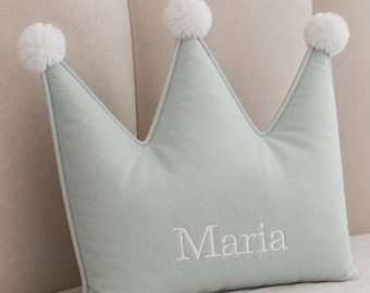 Personalized Crown Pillow with Elegant Piping , Custom Name Cushion for Girls,  Nursery & Bedroom Decor,