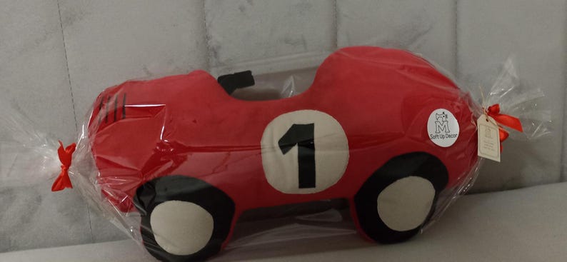 red  auto shaped plusch pillow